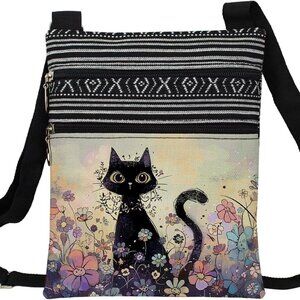 Vibrant Cat Print Crossbody Handbag with Zipper - Fashion Meets Functionality